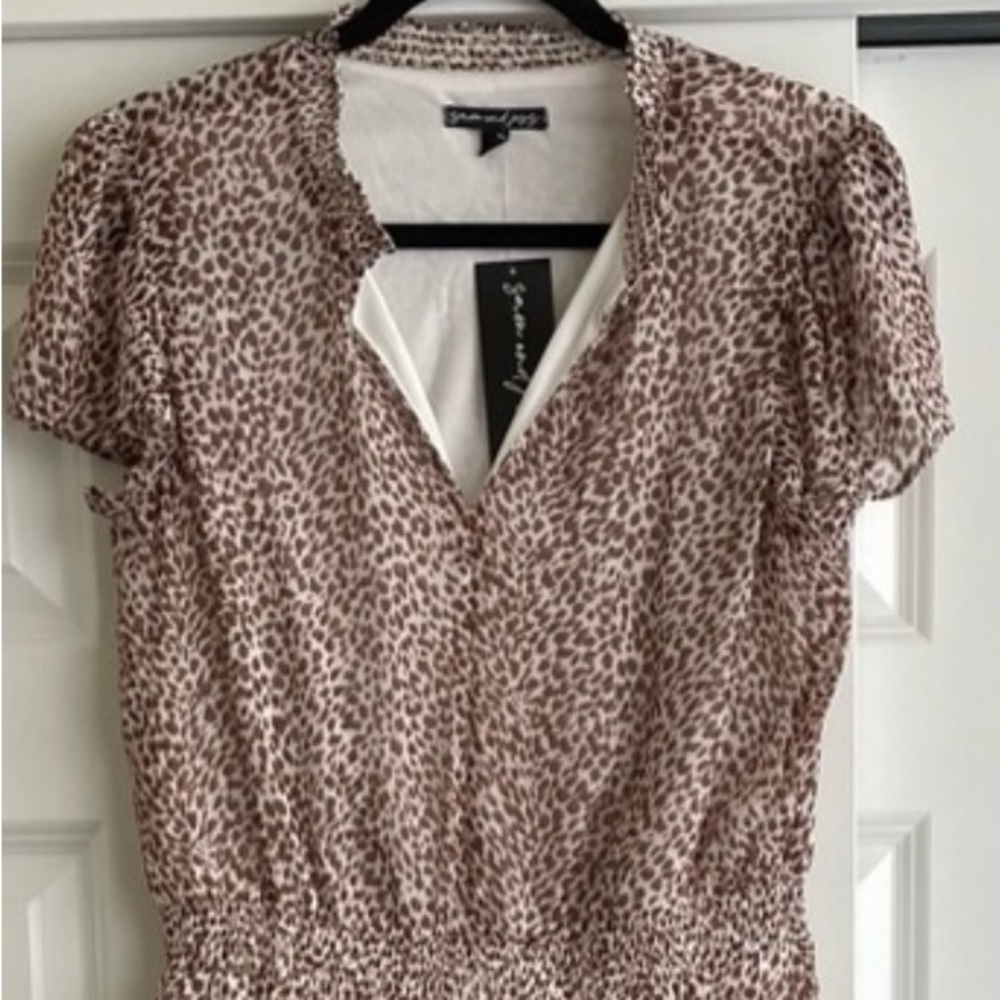 NWT Sam and Jess cheetah print chiffon lined hi/low dress. Cap sleeve. Size L.